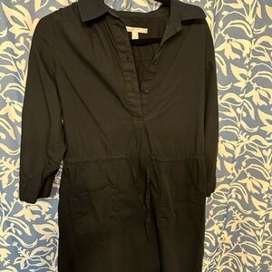 Old Navy Black Notched Collar Cuffed Sleeve Dress
